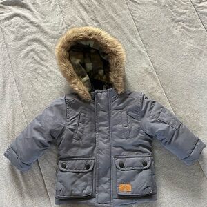 Carters Adventure Gray Winter Jacket‎ with Faux Fur Hood